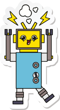 Bir insan tarafından çizilmiş şirin, mutlu bir robotun çıkartması.
