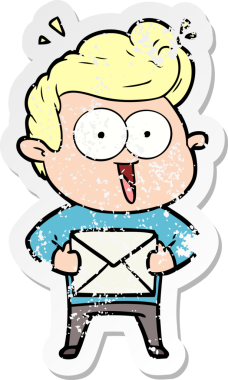 Bir insan tarafından çizilmiş zarflı karikatür adamın sıkıntılı çıkartması.