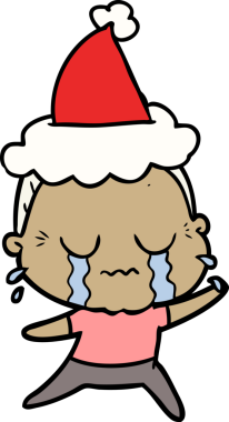 Bir insan tarafından çizilmiş Noel Baba şapkası giyen ağlayan yaşlı bir kadının el çizimi.