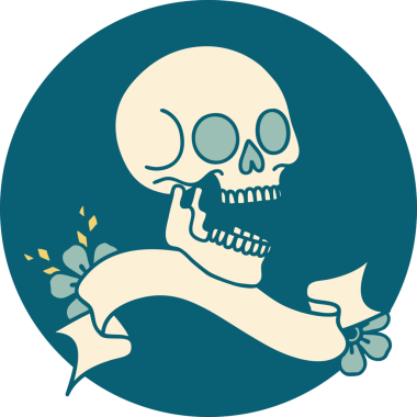 bir insan tarafından çizilmiş bir kafatası pankartıyla dövme biçimi simgesi