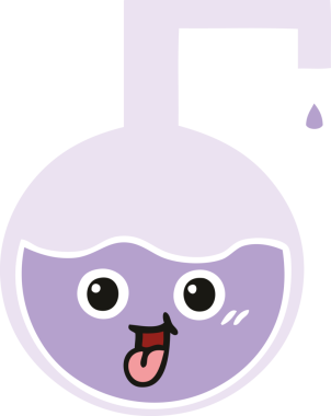 Bir insan tarafından çizilmiş bir bilim deneyinin düz renkli retro karikatürü