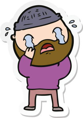 Bir insan tarafından çizilmiş ağlayan sakallı bir adamın çıkartması.