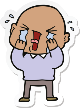 Bir insan tarafından çizilmiş ağlayan kel bir adamın çıkartması.