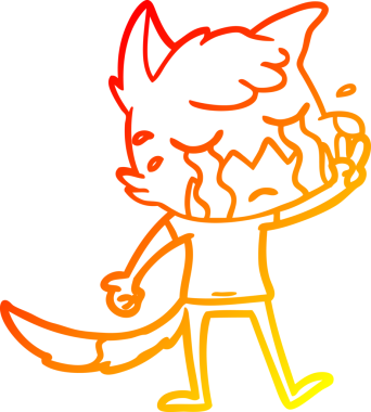 Bir insan tarafından çizilmiş, ağlayan, el sallayan bir tilki çizgi filminin sıcak gradyanı.