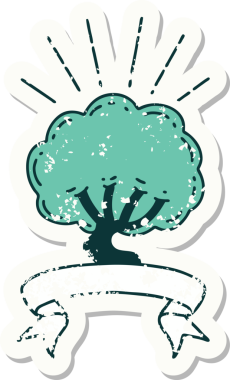 Bir insan tarafından çizilmiş dövme stili bir ağacın eski etiketi.