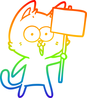 Gökkuşağı gradyan çizgisi bir insan tarafından çizilmiş komik bir çizgi film kedisi.