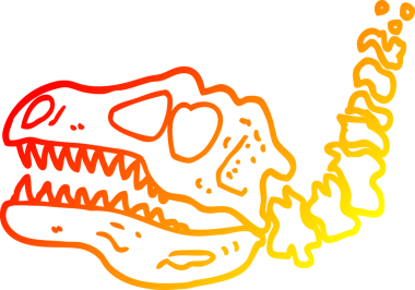 Bir insan tarafından çizilmiş karikatür dinozor kemiklerinin sıcak gradyan çizgileri.