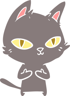 Bir insan tarafından çizilmiş düz renkli çizgi film kedisi.