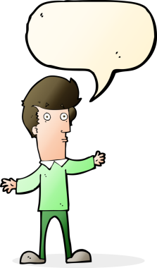 Bir insan tarafından çizilmiş konuşma baloncuğu olan ürkmüş bir adam.