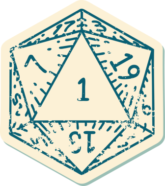 Retro Dövme Biçimi Doğal 1D20 zar bir insan tarafından çizildi