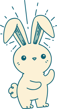 Bir insan tarafından çizilmiş geleneksel dövme tarzı şirin bir tavşanın resmi.