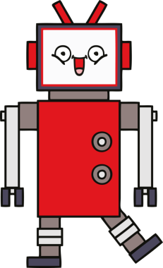 Bir insan tarafından çizilmiş sevimli bir robot karikatürü.