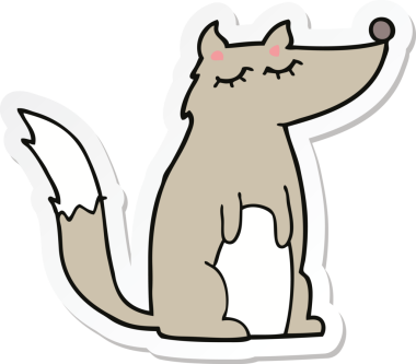 Bir insan tarafından çizilmiş bir kurt çizgi filminin çıkartması.