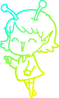 Soğuk gradyan çizgisi, bir insan tarafından çizilmiş gülen uzaylı bir kızın çizimi.