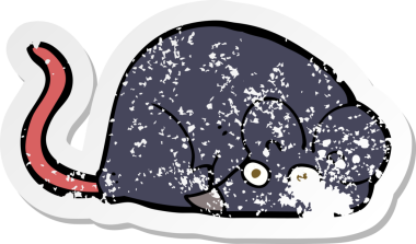 Bir insan tarafından çizilmiş beyaz fare çizgi filminin gerilimli etiketi.