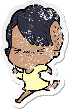 Bir insan tarafından çizilmiş sinirli bir hippi kızın sıkıntılı çıkartması.