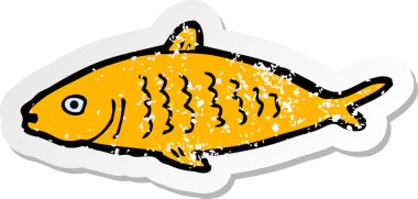 Bir insan tarafından çizilmiş karikatür balığının geriletilmiş çıkartması.