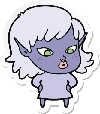 Bir insan tarafından çizilmiş güzel bir elf kızının çıkartması.