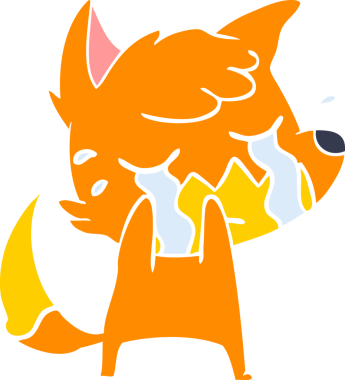 Bir insan tarafından çizilmiş ağlayan tilki düz renkli çizgi film