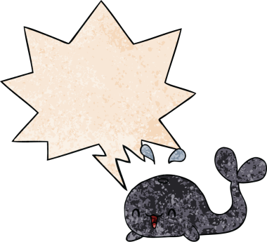 Bir insan tarafından çizilmiş eski moda konuşma baloncuklu çizgi film balinası.