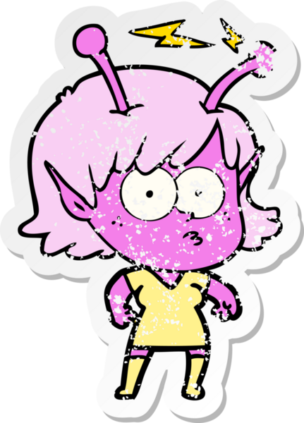 Bir insan tarafından çizilmiş uzaylı bir kızın sıkıntılı çıkartması.