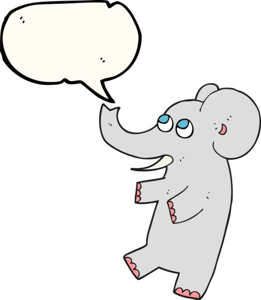 Bir insan tarafından çizilmiş serbest konuşma balonu karikatürü şirin fil.