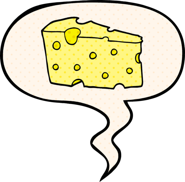 Çizgi roman tarzında bir insan tarafından çizilmiş konuşma baloncuklu çizgi film peyniri.