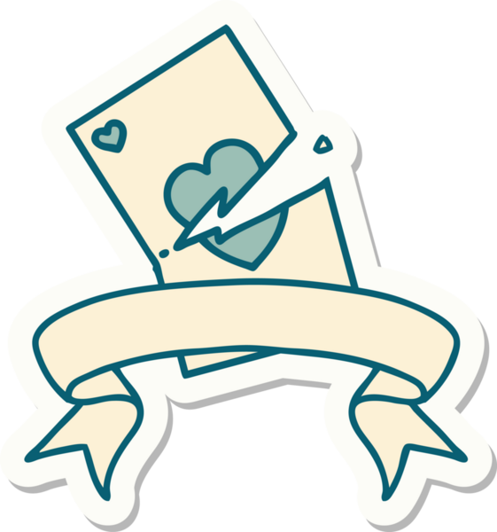 Bir insan tarafından çizilmiş yırtık bir kartın pankartıyla dövme stili etiketi