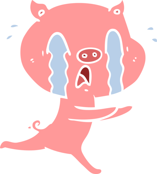 Ağlayan domuz düz renkli çizgi film bir insan tarafından çizildi.