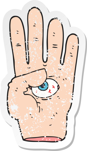 Bir insan tarafından çizilmiş garip eli olan bir çizgi filmin gerilimli yapıştırması.