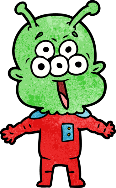 Bir insan tarafından çizilmiş mutlu bir uzaylı çizgi filmi.