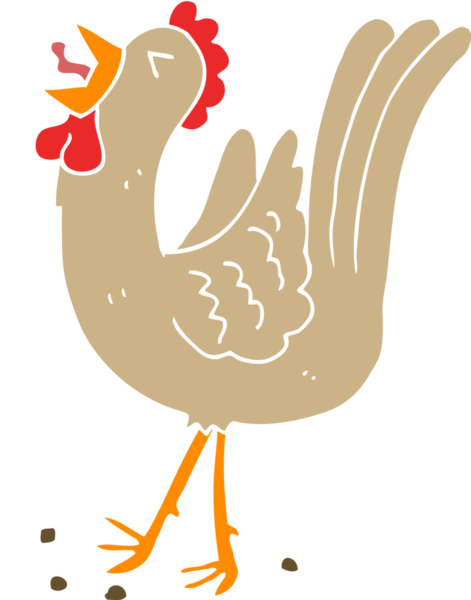 Bir insan tarafından çizilmiş düz renkli karikatür öten horoz