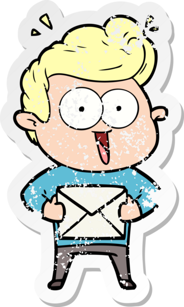 Bir insan tarafından çizilmiş zarflı karikatür adamın sıkıntılı çıkartması.