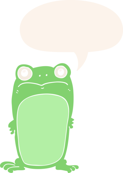 Bir insan tarafından çizilmiş, konuşma baloncuğu olan çizgi film bakışlı kurbağa.