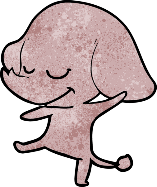 Bir insan tarafından çizilmiş gülümseyen bir fil.