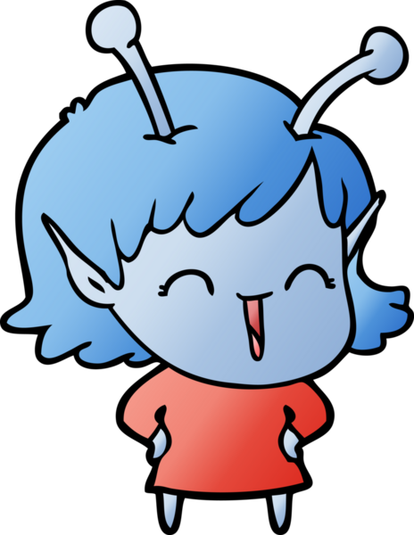 Bir insan tarafından çizilmiş mutlu uzaylı kız çizgi filmi.