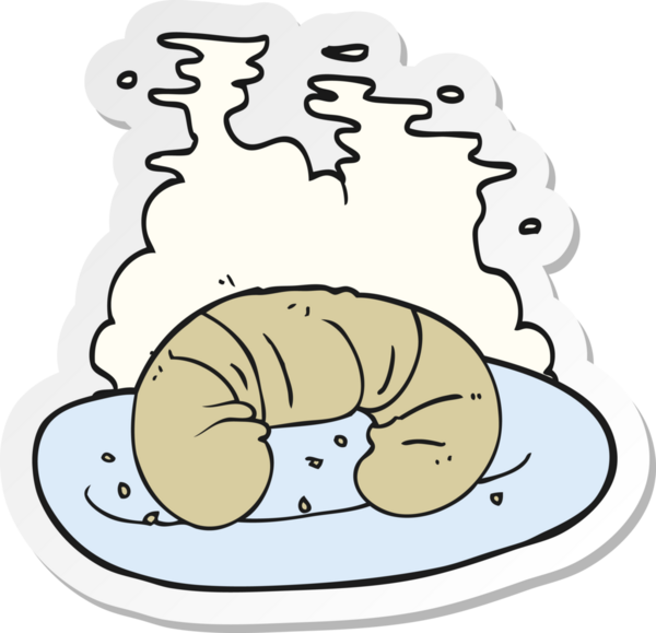 Bir insan tarafından çizilmiş sıcak kruvasanın çıkartması.