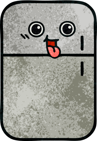 Bir insan tarafından çizilmiş buzdolabının retro grunge desenli karikatürü.