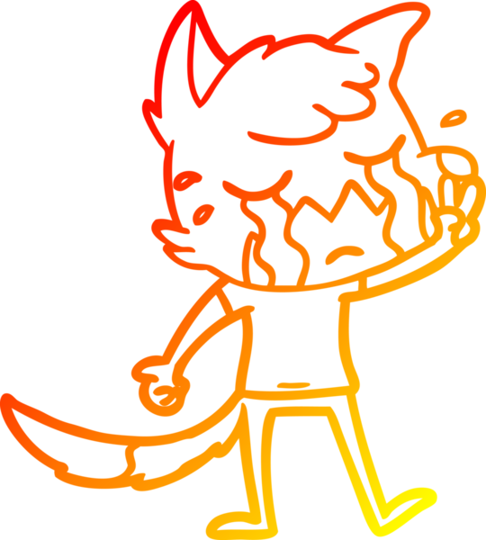 Bir insan tarafından çizilmiş, ağlayan, el sallayan bir tilki çizgi filminin sıcak gradyanı.