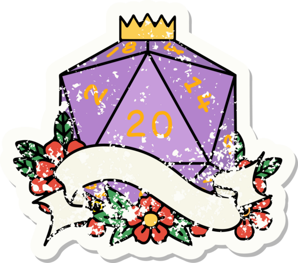 Bir insan tarafından çizilmiş 20 D20 zarının grunge çıkartması.