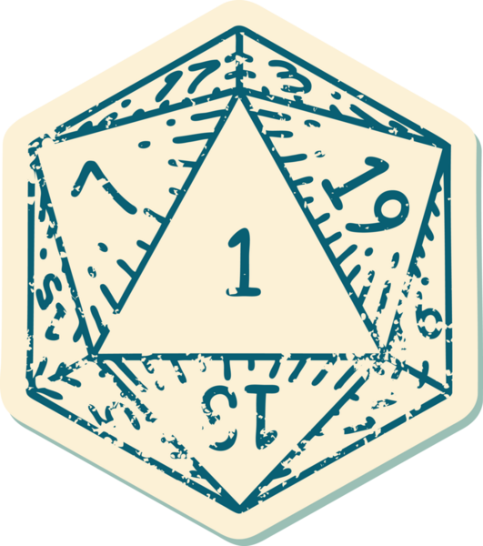 Retro Dövme Biçimi Doğal 1D20 zar bir insan tarafından çizildi