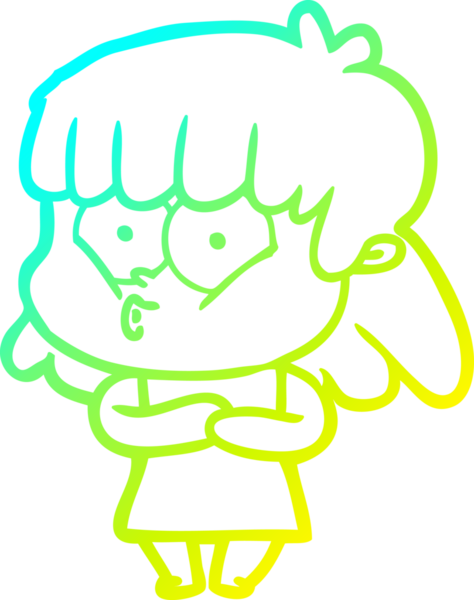 Bir insan tarafından çizilen ıslık çalan bir kızın soğuk gradyan çizgisi.