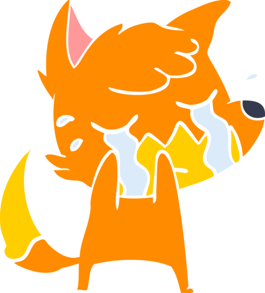 Bir insan tarafından çizilmiş ağlayan tilki düz renkli çizgi film