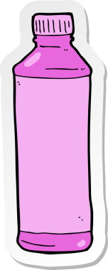 Bir insan tarafından çizilmiş pembe şişe etiketi.