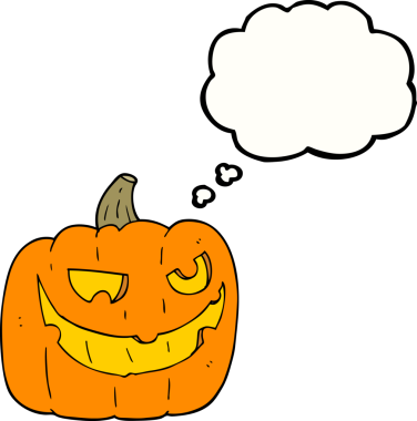 Serbest çizim düşünce baloncuğu karikatürü Cadılar Bayramı balkabağı bir insan tarafından çizildi