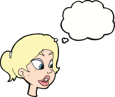 Bir insan tarafından çizilmiş düşünce baloncuğu olan çizgi film dostu kadın.