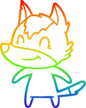 Gökkuşağı gradyan çizgisi. Bir insan tarafından çizilmiş dost bir kurt çizgi filmi.