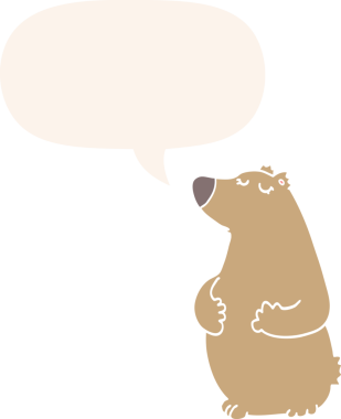 Bir insan tarafından çizilmiş eski tarz konuşma baloncuğu olan çizgi film ayısı.