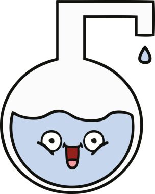 Bir insan tarafından çizilmiş sevimli bir bilim şişesi karikatürü.