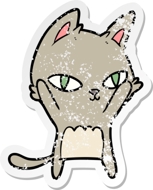 Bir insan tarafından çizilmiş karikatür kedisinin sıkıntılı çıkartması.